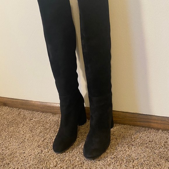 Tall Black Stuart Weitzman Suede Boots, Size 8 - Picture 3 of 11